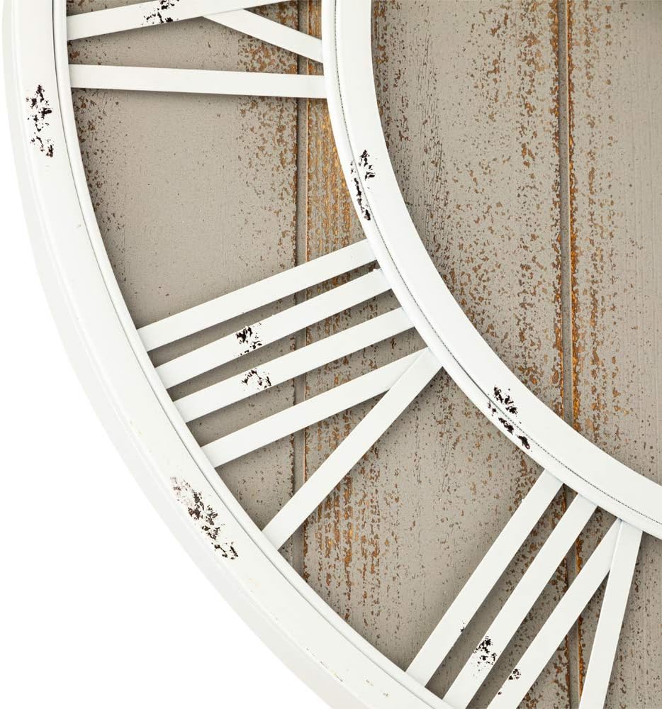 Oldtown Farmhouse Metal & Solid Wood Noiseless Wall Clock (Coastal Grey, 24-inch)