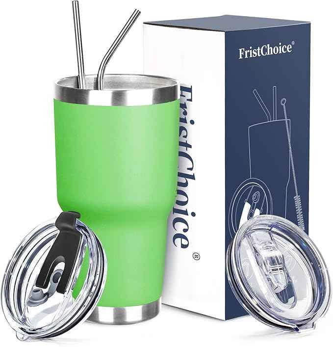 30 oz Tumbler with Lids and Straws Double Wall Vacuum Insulated Tumbler Cup,Stainless Steel Leak-proof Thermal Tumbler Travel Coffee Mug for Cold and Hot Drinks,Avocado Green