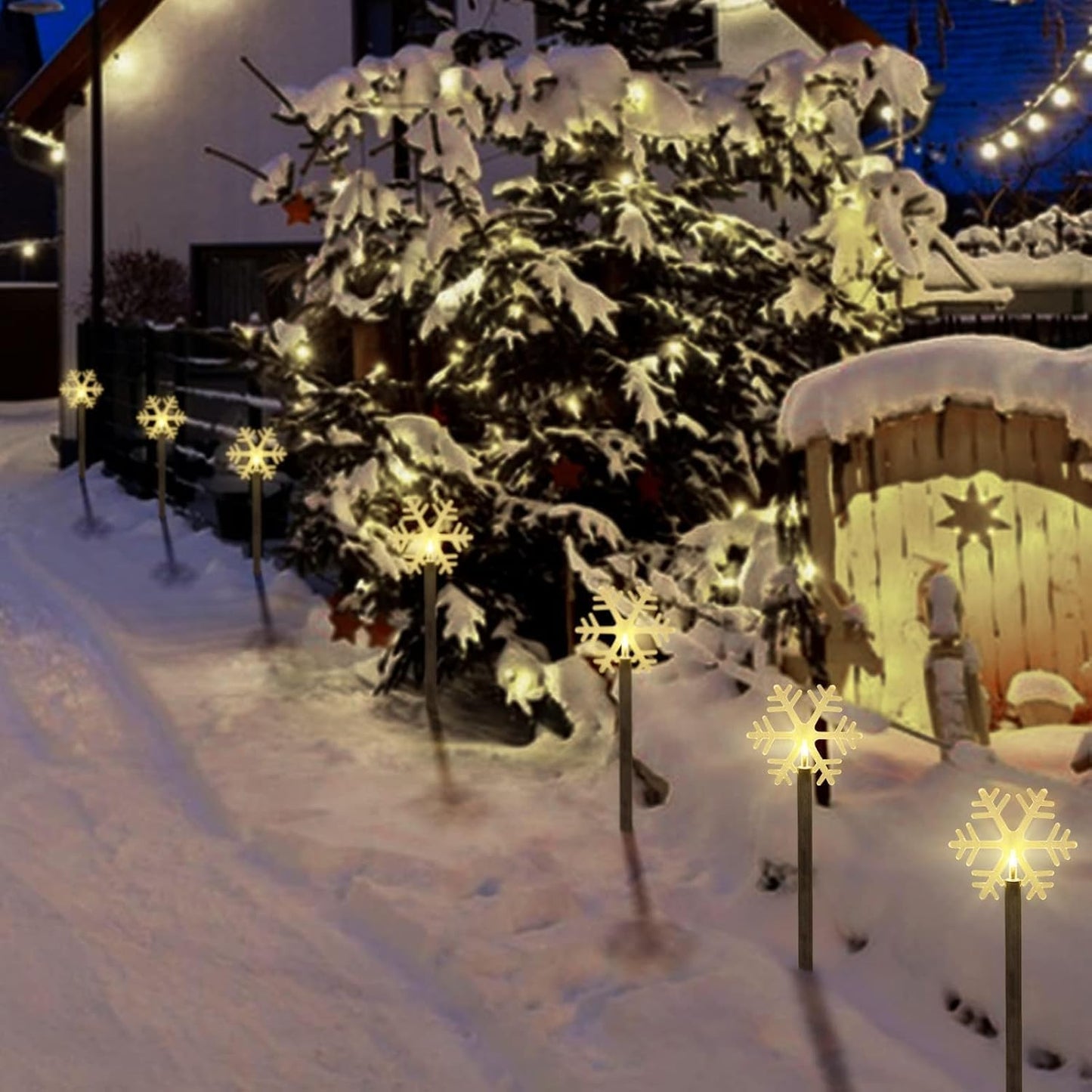 Christmas Solar Pathway Lights, Solar Snowflake Lights with Stake Landscape Outdoor Waterproof Christmas Decorations for Garden Yard Lawn Patio Walkway, 5 Pack