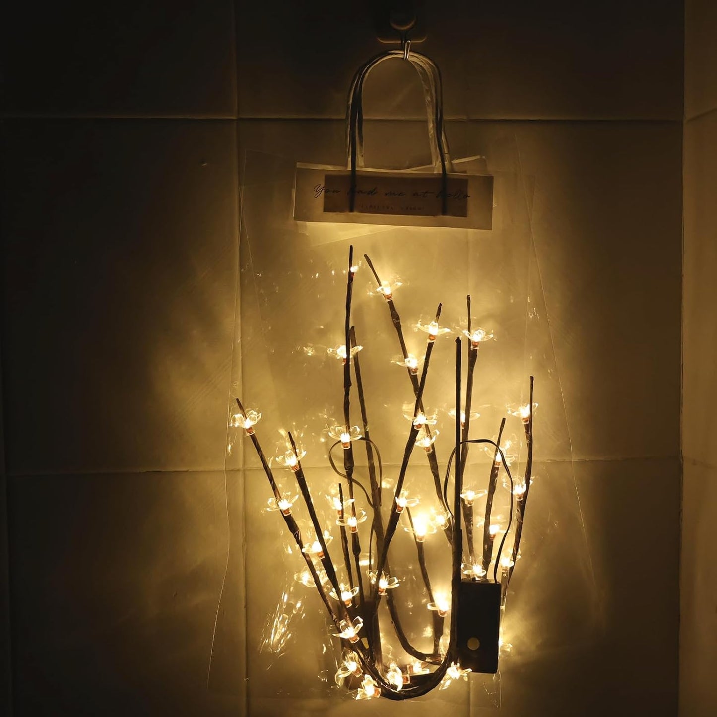 3Pack Battery Lighted Cherry Blossom Branches Lights with Clear Plastic Bag for Hanging Decor, 27.5inch 60 LED Flower Lamp Twig Sticks for Vase Filler of Home Christmas Valentines Day Decoration