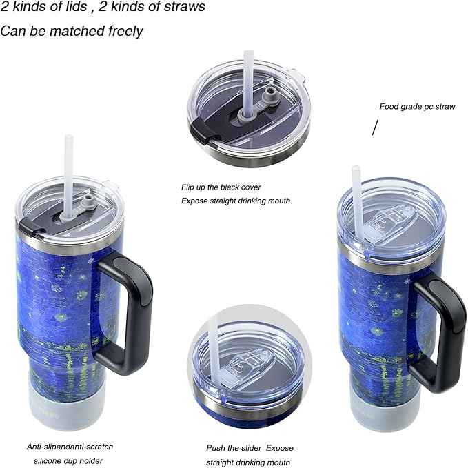 Jormungand 40 oz Tumbler with Handle and Straw, Vacuum Insulated Stainless Steel Cup & Water Bottle, Leakproof Lid, BPA-Free, Cup Holder Friendly for Travel, Keeps Drinks Hot & Cold Starry Night 2