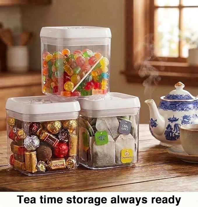 Felli Flip Tite Food Storage Container 4" Medium Size Airtight Lid Lock Top, Stackable Kitchen Canister for Space Saving, Pantry Fridge Cupboard Organizer, Spice Seasoning Pet Treats Snack (0.5 qt)