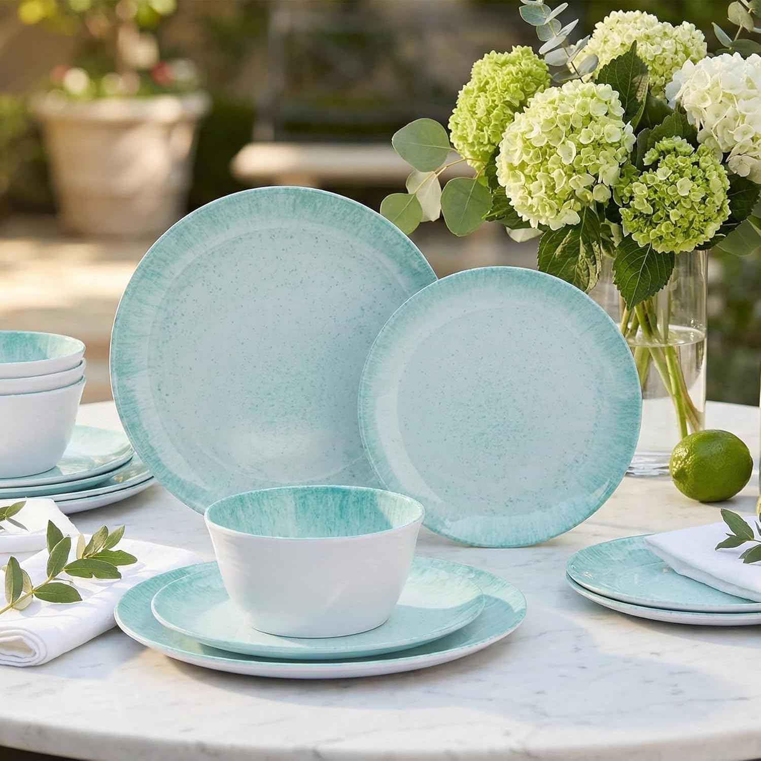 Melamine Dinnerware Set – 4 Dinner Plates, 4 Salad Plates, 4 Cereal Bowls – Shatterproof, Lightweight & Stylish for Everyday Dining, Outdoor, Camping, and RV Use