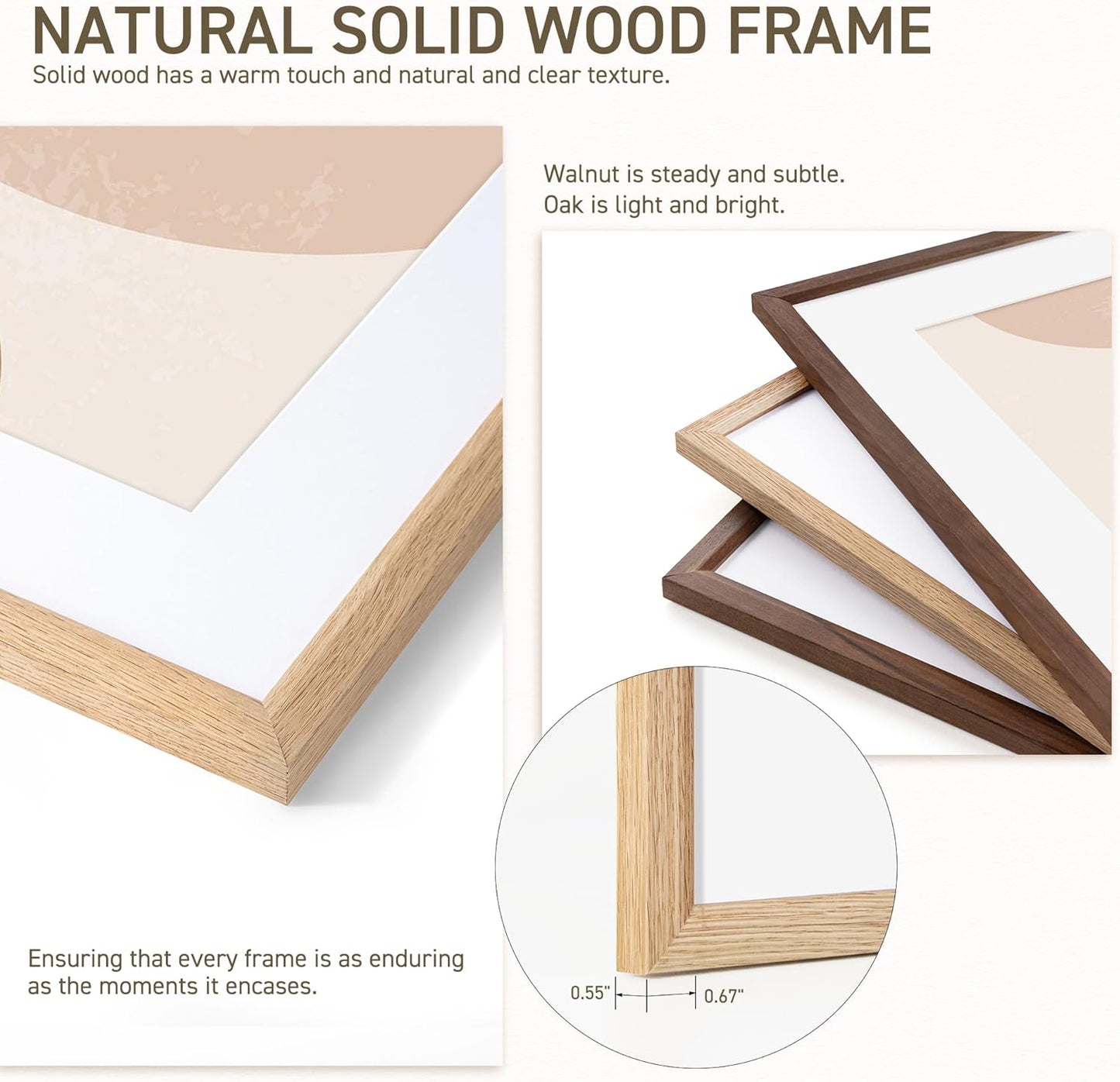 27x40 Poster Frame Set of 2 Natural Solid Oak Photo Frames with 24x36 Removable Mat Wall Hanging Large Handcrafted Frame with HD Plexiglass Wall and Tabletop Display Large Picture Frame