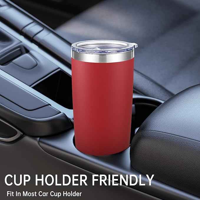 20 oz Tumbler Stainless Steel Tumblers with Lid Double Wall Vacuum Insulated Coffee Mug 20oz Powder Coated Cup for Hot and Cold Drinks, Red, 1 pack