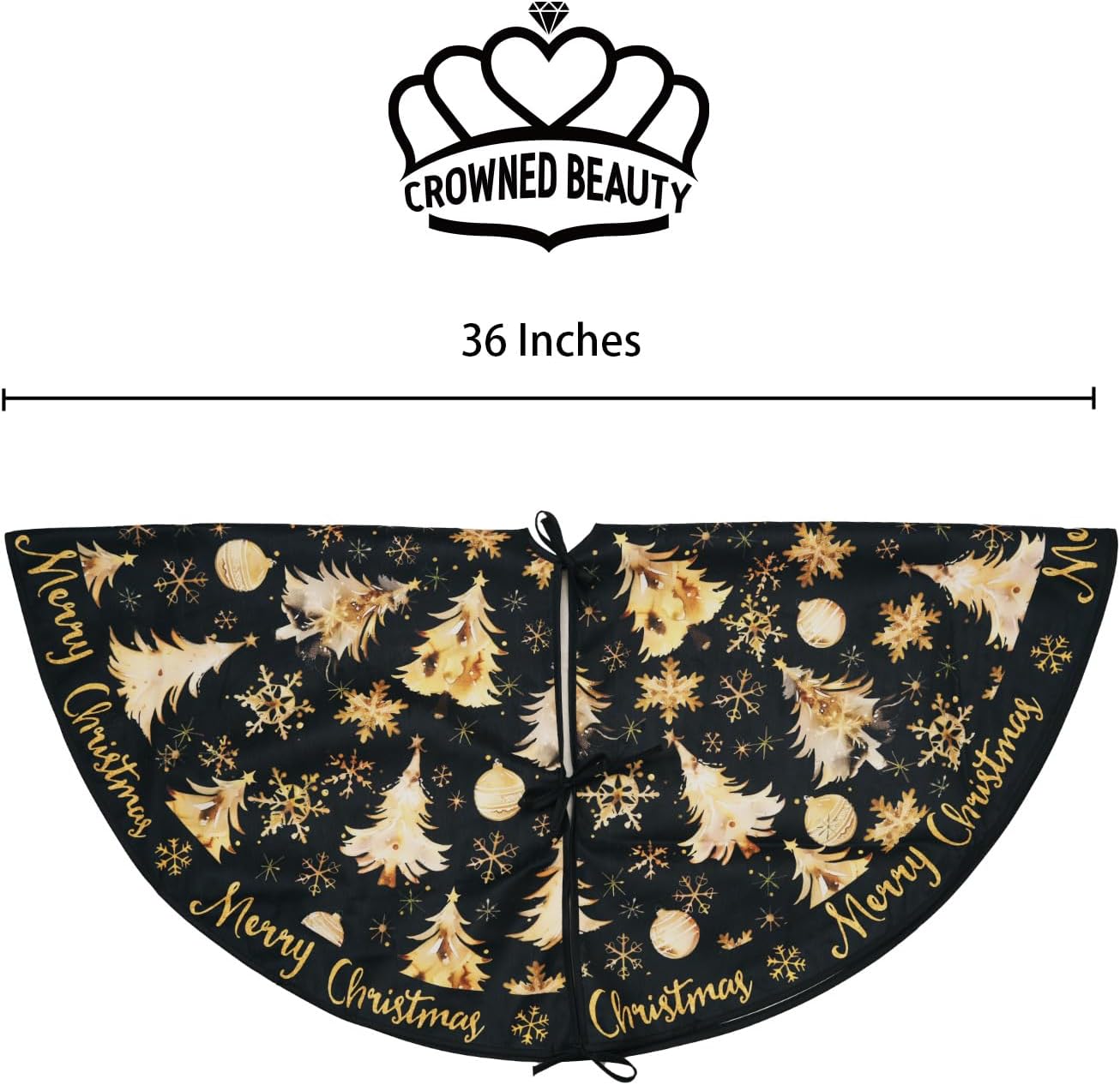 CROWNED BEAUTY Christmas Tree Skirt 36 Inch Xmas Trees Soft Holiday Decoration (Black Gold) TS26-36