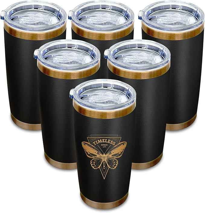 20 oz Tumblers Stainless Steel Tumbler with Lid and Straw Insulated Coffee Mug for Laser Graving 21oz Powder Coated Cup(Black,6 pack)