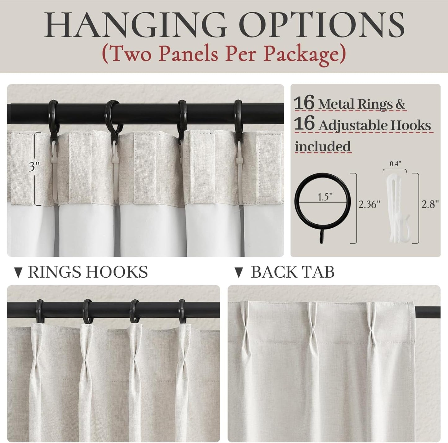 Living Room Darkening Curtains 72 Inches Long, Linen Blackout 6 ft Length 2 Panels Set Cute Black Out Window Drapes for Bedroom Insulated Thermal Curtain for Summer Heat Cream White (Pinch Pleated)