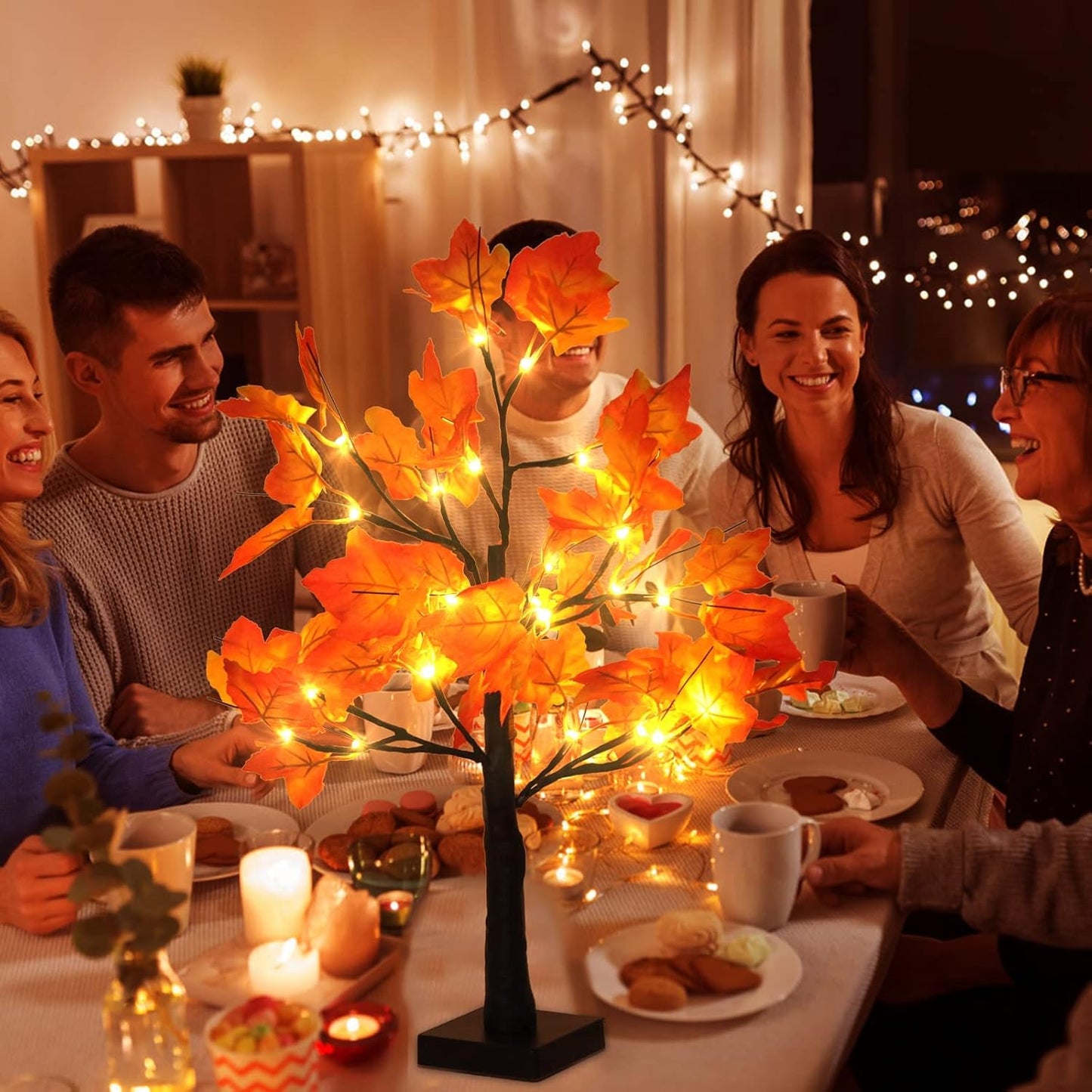 4Pcs Fall Lighted Maple Tree Decor 2FT96LED USB&Battery Operated Artificial Autumn Light up Trees Lights for Harvest Thanksgiving Decorations Tree Lights Table Light House Party Indoor Room Home Deco