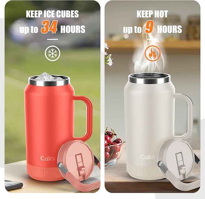 64oz Insulated Water Bottle with Flip Straw Lid - Leak-Proof, Sweat-Free, Top and Easy-Grip Side Handle, Silicone-Wrapped for Comfort, Iced for 34 Hours, Wide Mouth, BPA-Free, Anti-Slip Base