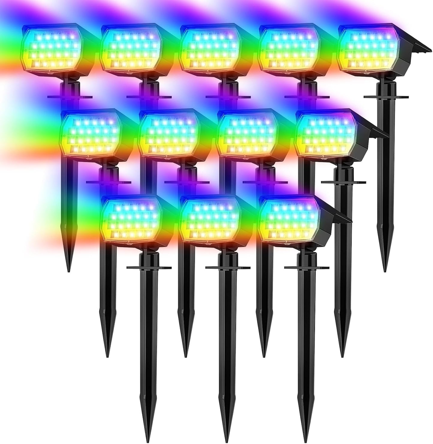 Solar Spot Lights Outdoor Color Changing, [7 Mode/12 Pack] Christmas Landscape Spotlights, Solar Lights Outdoor Waterproof, Led Powered Flood Light for Outside Pathway Yard Garden Tree Walkway