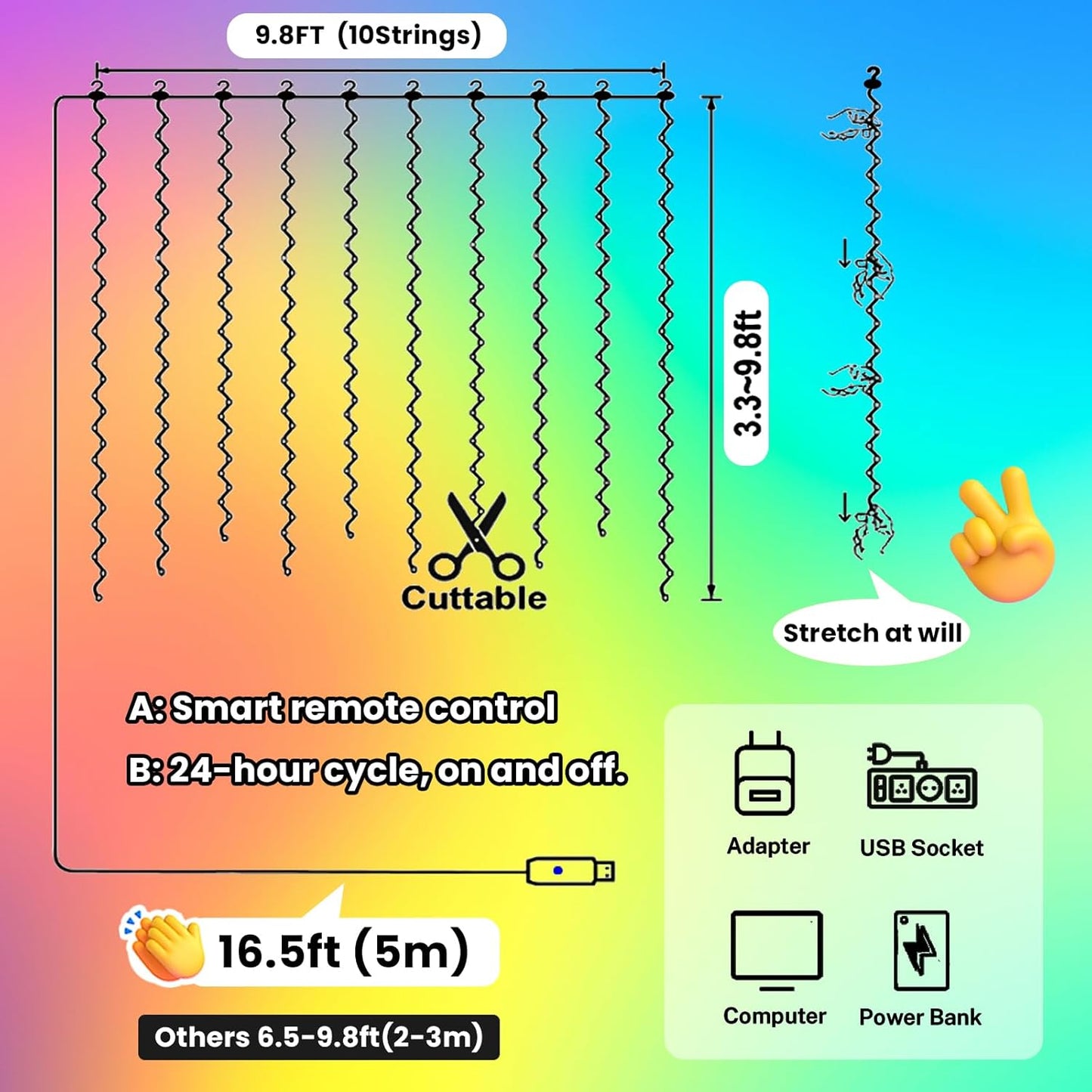 HXWEIYE 300LED Multicolor Fairy Curtain Lights with Remote 8 Modes Timer for Bedroom, 9.8x9.8Ft USB Plug in Christmas Fairy String Hanging Lights for Outdoor, Weddings, Party, Wall, Decorations