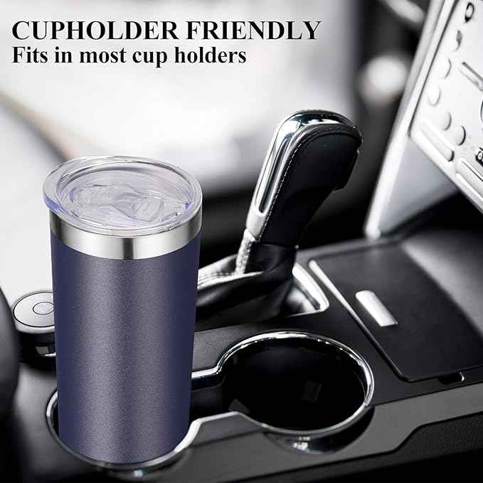 VEGOND Stainless Steel Tumblers Bulk 6 Pack, 20 oz Vacuum Insulated Skinny Tumblers with Lid and Straw, Double Wall Coffee Mug, Travel Water Cup, Navy Blue