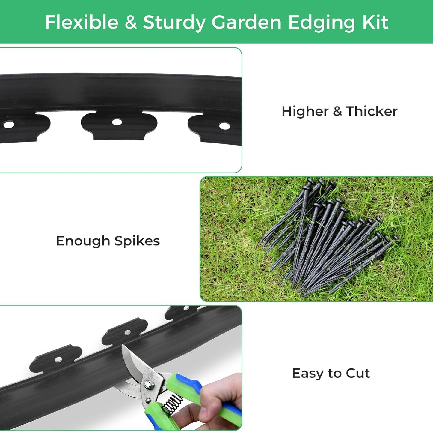 2-Inch x 200 FT Landscape Edging Border with 300 Stakes, Plastic Garden Edging Border Kit, Flexible No Dig Lawn Edging Border for Garden Flower Beds Yard Pathway Paver (Black)