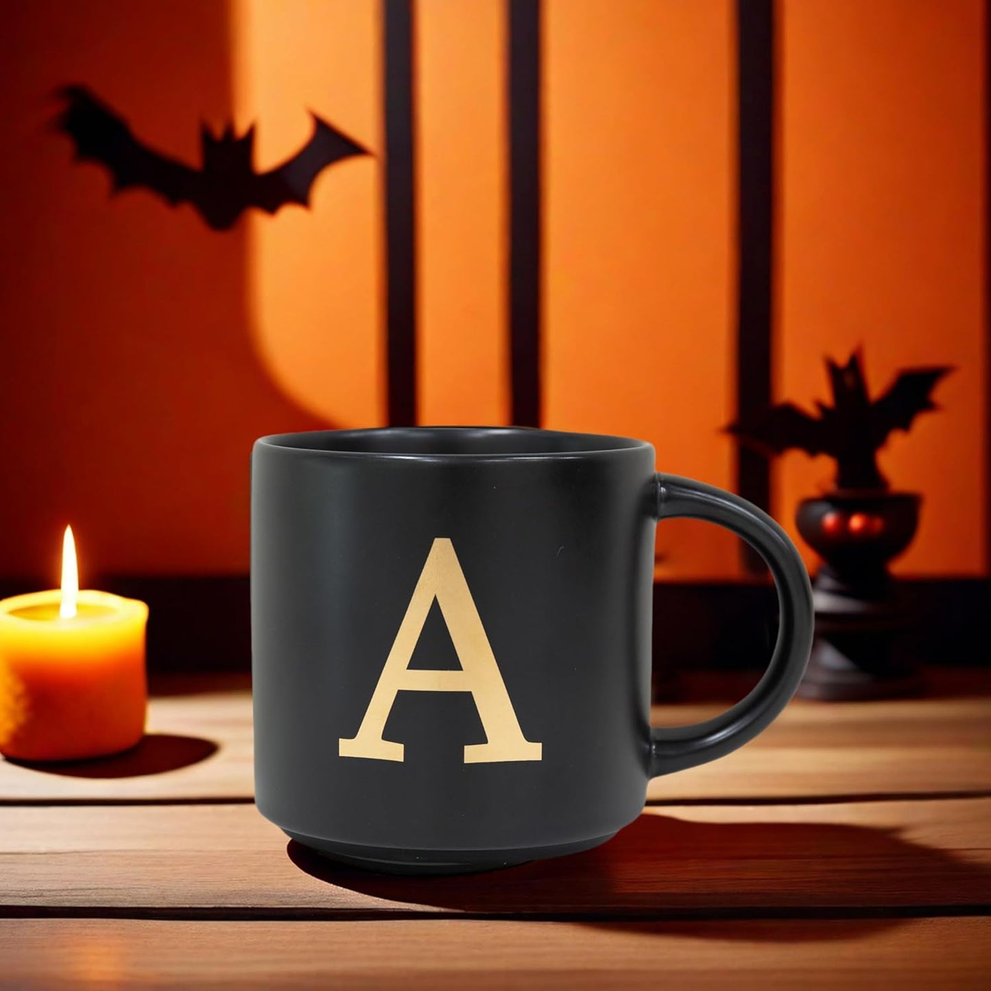 COLLECTIVE HOME - Monogram Ceramic Mugs, 15 oz Golden Initial Black Coffee Cups, Elegant Alphabet Tea Mugs, Elegant Personalized Mug with Gift Box, Unique Mug with Double Side Capital Lette (A-1)