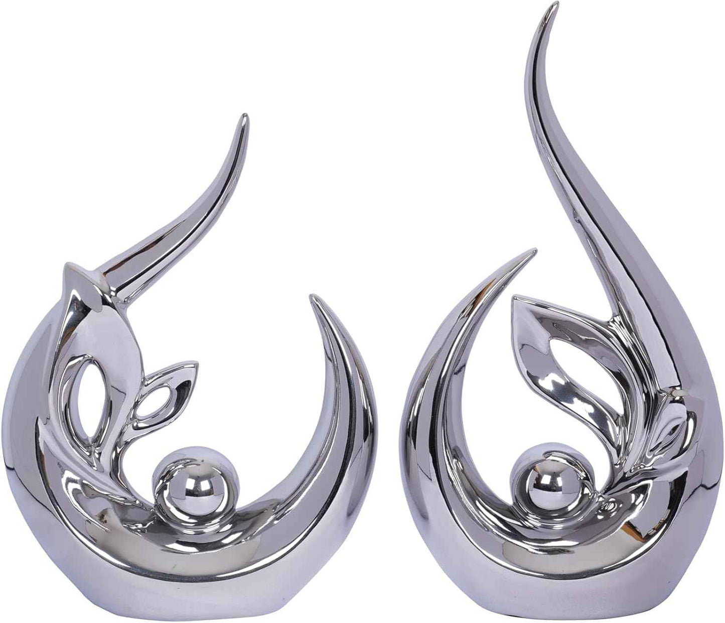 2 PCS Silver Decor Accent Ceramic Statue Abstract Sculptures Centerpieces Mid Century Modern Decor for Tables Coffee Table top Decorations for Living Room Desktop Shelf Dining Room Kitchen