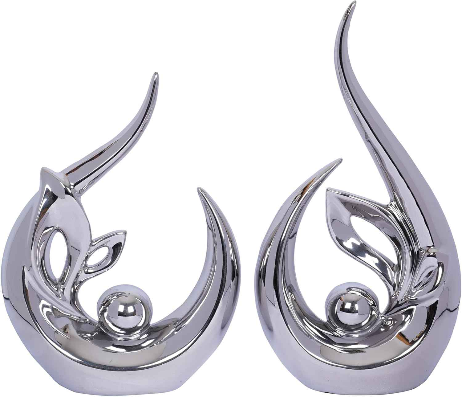 2 PCS Silver Decor Accent Ceramic Statue Abstract Sculptures Centerpieces Mid Century Modern Decor for Tables Coffee Table top Decorations for Living Room Desktop Shelf Dining Room Kitchen