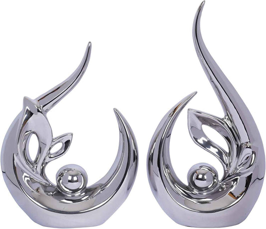 2 PCS Silver Decor Accent Ceramic Statue Abstract Sculptures Centerpieces Mid Century Modern Decor for Tables Coffee Table top Decorations for Living Room Desktop Shelf Dining Room Kitchen
