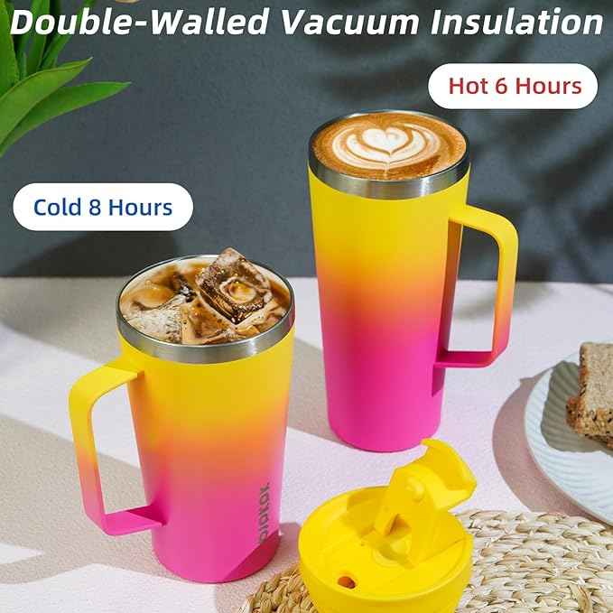 BJPKPK Insulated Tumbler with Handle, 18oz Insulated Tumblers with Lid and Straw, Stainless Steel Metal Water Bottles, Coffee Travel Mugs, Cups, Light Pink