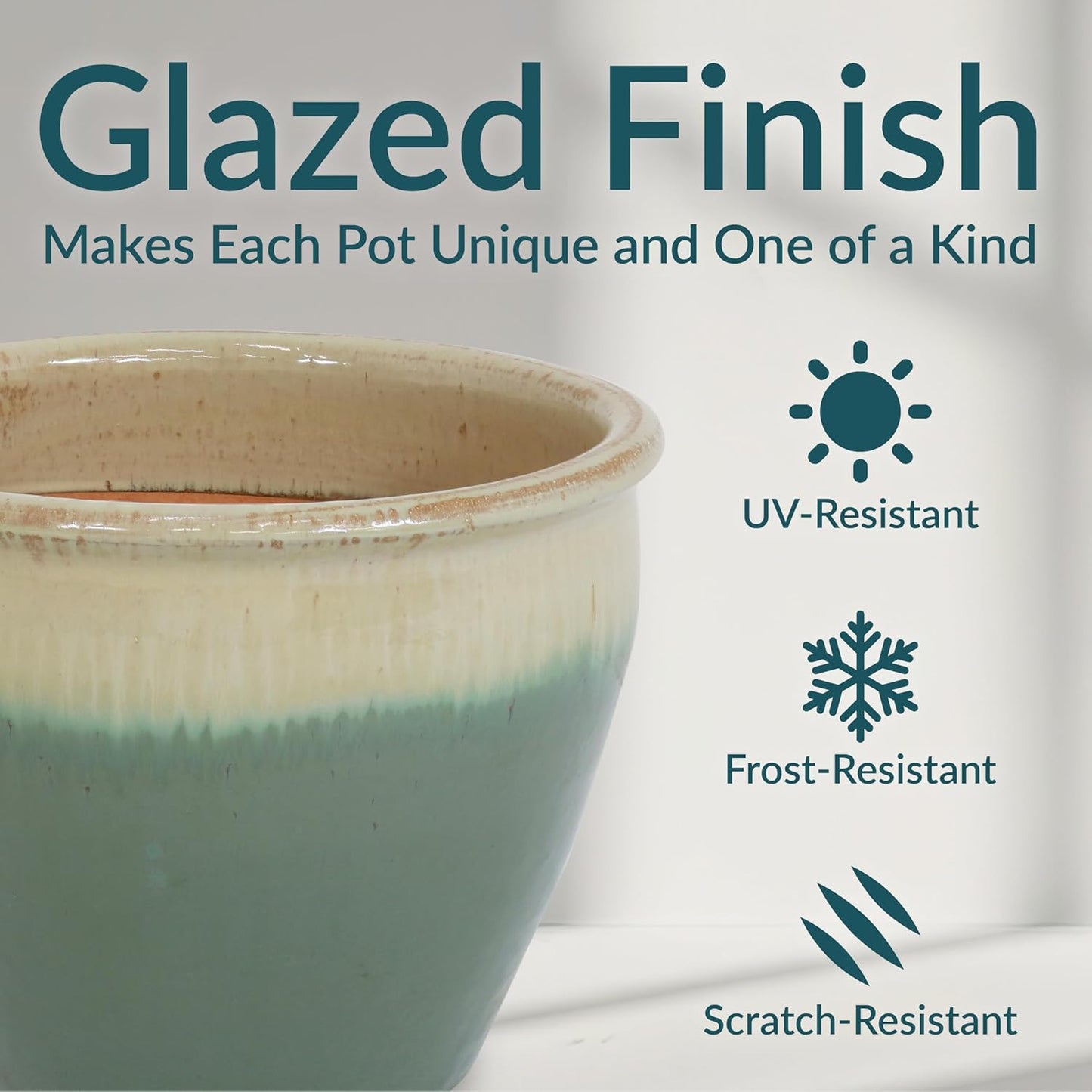 Sunnydaze Chalet Large Ceramic Plant Pot - Round Outdoor Glazed Ceramic Planter Pot with Drainage - Seafoam - 14.5"