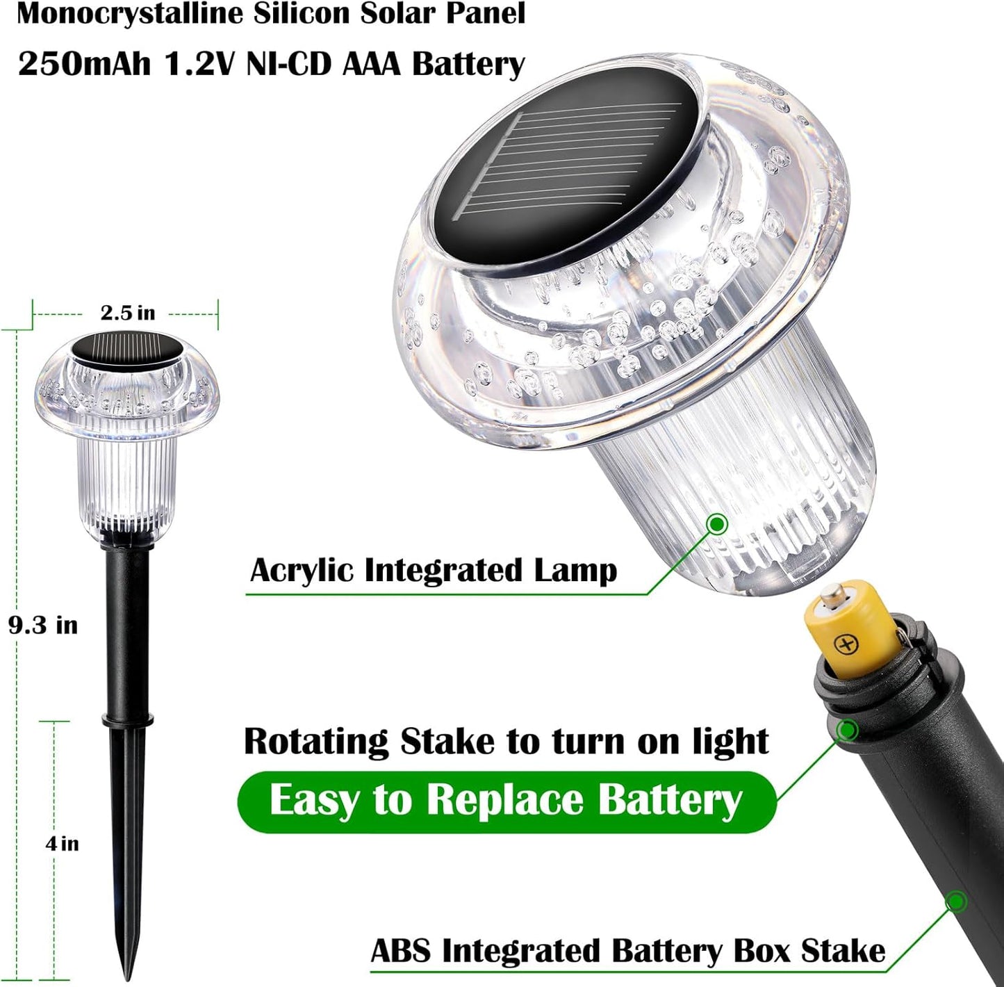 Solar Lights Outdoor Pathway Waterproof 8 Pack Color Changing LED Acrylic Mushroom Decorative Garden Lights for Yard Landscape Patio Outside Christmas Decorations