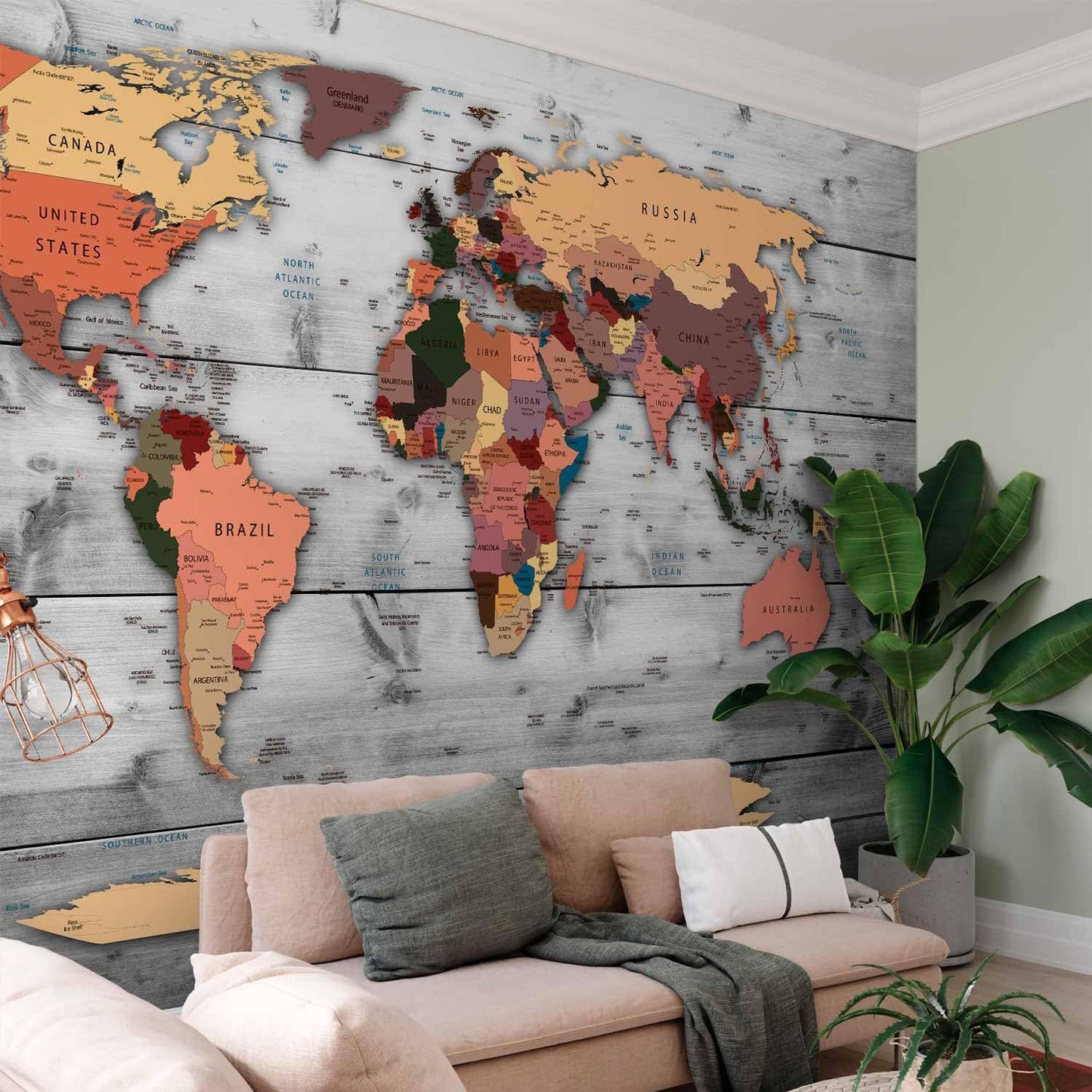 artgeist Premium Wall Mural World Map 79x55 in - XXL Non-Woven Wallpaper Fleece Wall Decor Photo Print Picture Image Design Home Map of The World k-B-0009-a-c