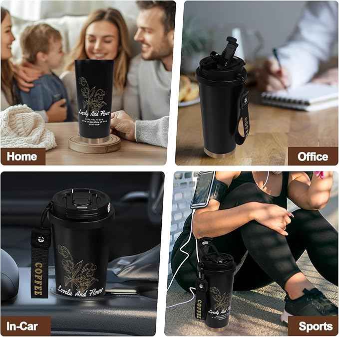 Insulated Coffee Tumbler 17.9oz 530ml Travel Coffee Mug 316 Stainless Steel Dual Drink Openings Leakproof Lid Reusable Insulated Coffee Mug Hot and Cold Ideal Travel Mug for Coffee Lover Daily