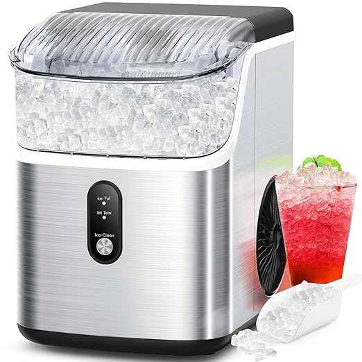 COWSAR Nugget Ice Makers Countertop Soft Chewable Pellet Ice Machine with Auto-Cleaning Function, 34Lbs/24H, Portable Ice Makers for Kitchen, Office, Home,Silver