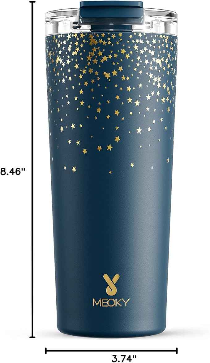 Meoky 24 oz Travel Coffee Mug with Leak-proof Lid, Stainless Steel Insulated Coffee Tumbler, Keeps Hot for 8 Hours or Cold for 24 Hours, Fits in Car Cup Holder (Midnight Galaxy)