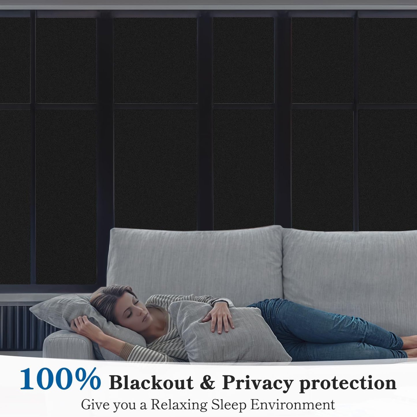 DUOFIRE Blackout Window Film Completely Light Blocking Privacy Window Film Room Darkening Frosted Tint Films for Day Sleep, Non Adhesive Static Cling Films DT-C009 (17.4 x 118 Inch)