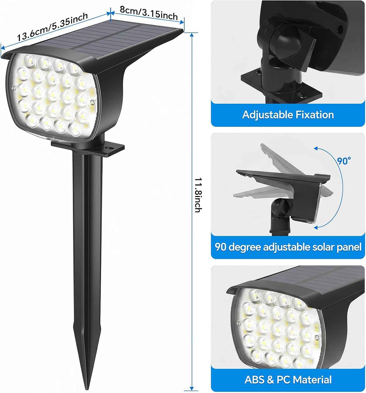 Solar Spot Lights Outdoor, 58 LED Solar Landscape Spotlights, Auto On/Off 3 Lighting Modes, 2-in-1 IP65 Waterproof Solar Landscape Lights for Yard Garden Pathway Tree