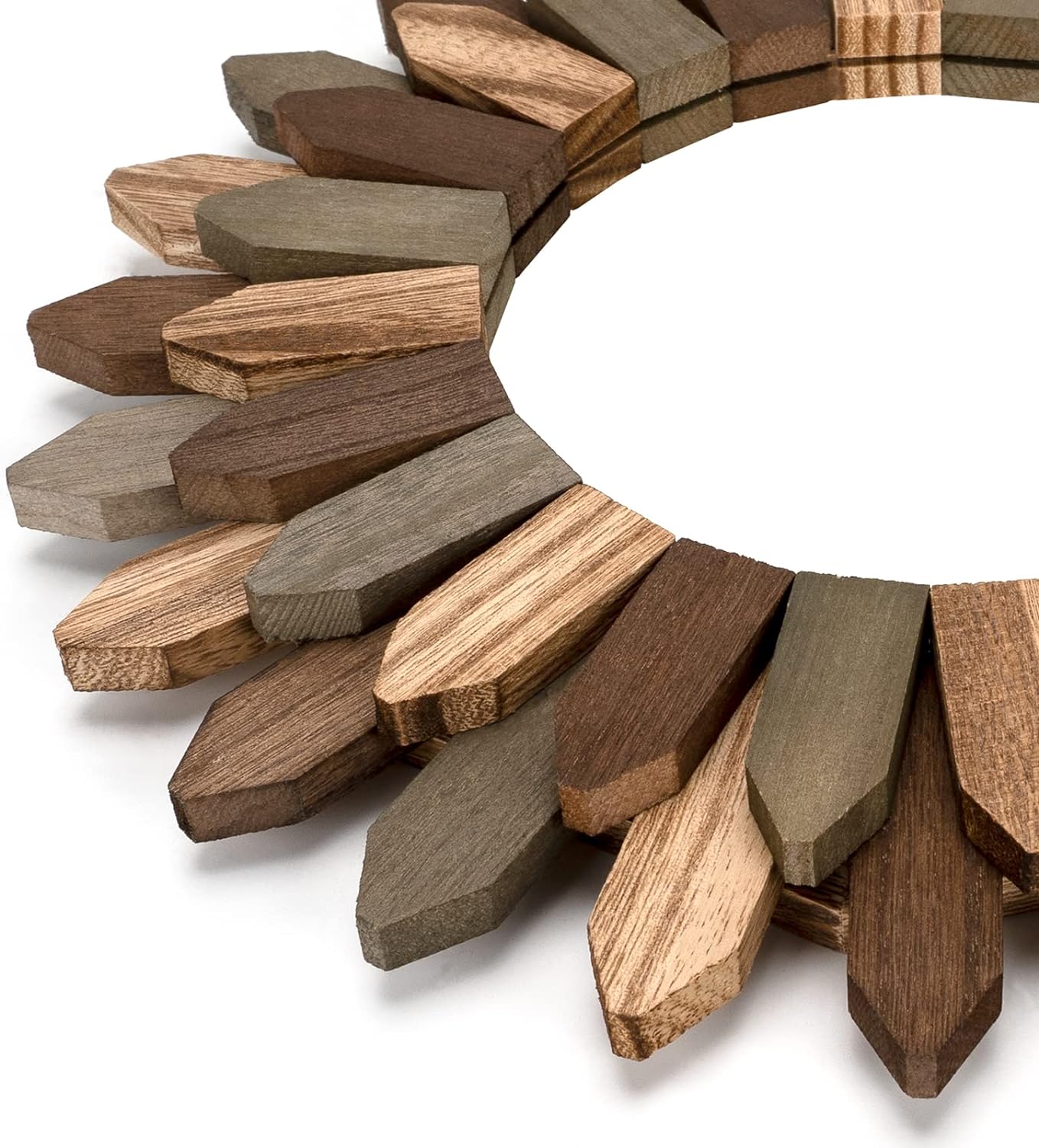 Honiway Boho Wall Decor 12 inch Decorative Mirror with Rustic Wood Sunburst Frame, Perfect for Bedroom, Living Room, Bathroom, Kitchen