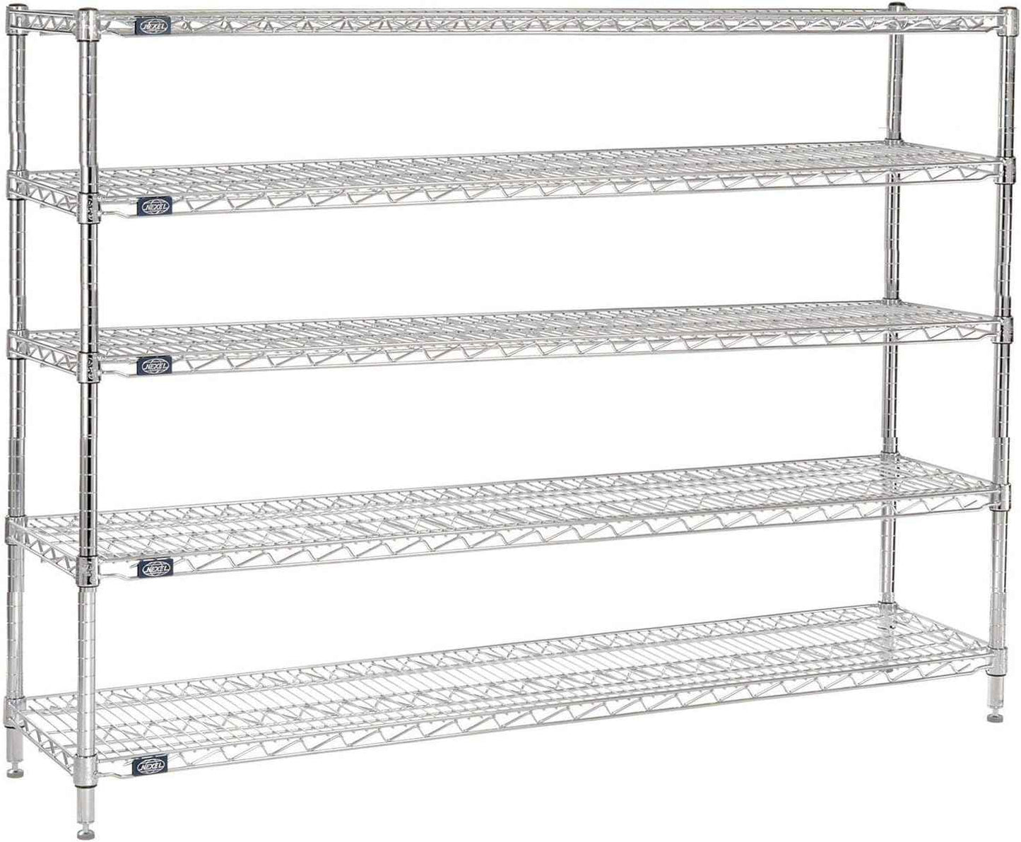 Nexel - 18" x 72" x 86", 5 Tier, NSF Listed Adjustable Wire Shelving, Unit Commercial Storage Rack, Chrome, Leveling feet