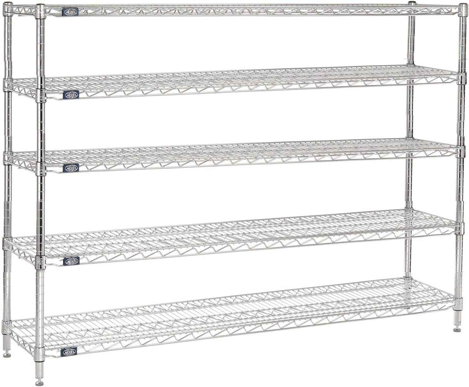 Nexel - 18" x 72" x 86", 5 Tier, NSF Listed Adjustable Wire Shelving, Unit Commercial Storage Rack, Chrome, Leveling feet