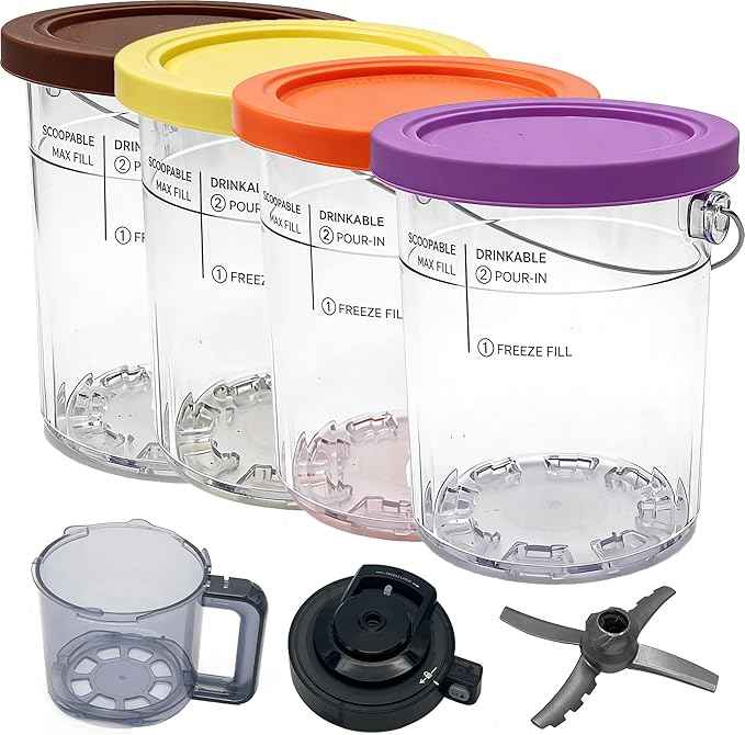 Upgrade Replacement 4 Pack Ninja Creami Deluxe Pints with 4 Lids,Out Bowl,Paddle with lid,Compatible with Ninja Creami NC500 NC501 NC501H NC501HBL CN501CO Series