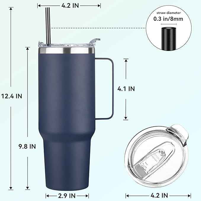 HASLE OUTFITTERS 40 oz Stainless Steel Tumbler with Handle, Vacuum Insulated Tumblers Bulk, Reusable Double Wall Travel Coffee Mug, Durable Powder Coated Water Bottles(Navy, 4)