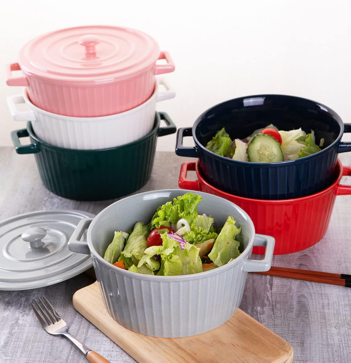 WHJY Pink Ceramic Casserole Dish with Lid，1 Quart Ceramic Casserole Pan for Bakeware Oven
