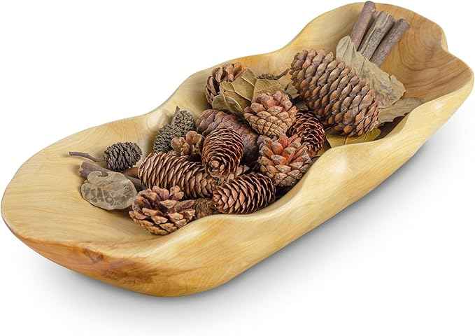 BTEOBFY Wooden Fruit Bowl Handcrafted Wood - Natural Fruit Basket for Kitchen Counter Display, Decorative Bowl for Apples, Oranges, Pineapples (15 Inch)