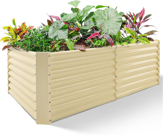 Land Guard 6x3x2ft Galvanized Raised Garden Bed, Planter Boxes Outdoor, Raised Garden Beds Outdoor for Vegetables, Flowers, Herbs, 269 Gallons, Cream Yellow…