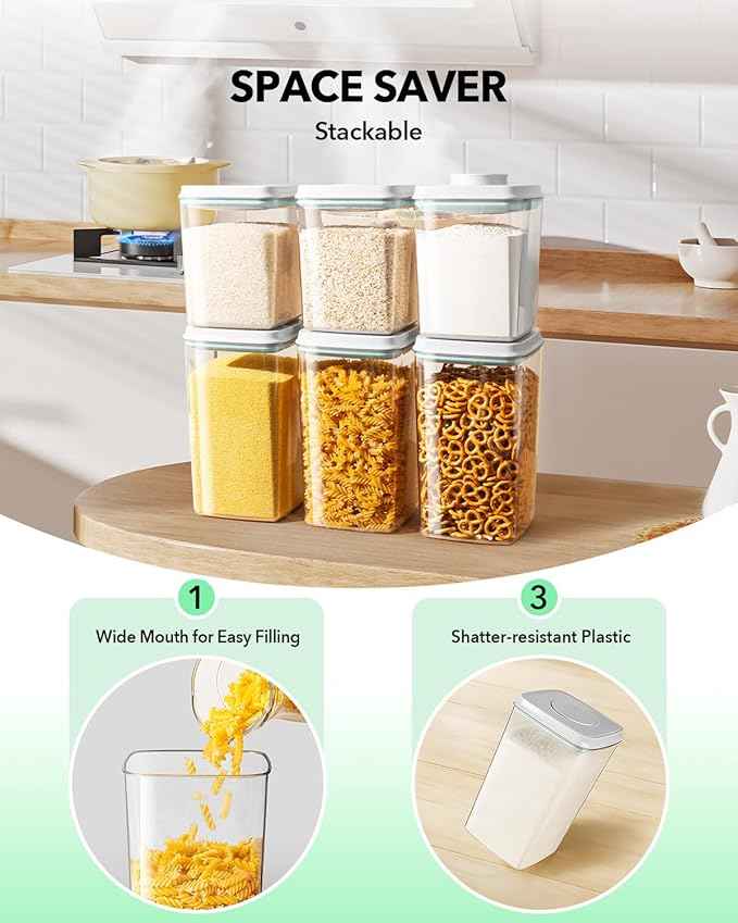 Ankou Food Storage Container Sets, 2.8 Qt *2+ 4.2 Qt *4 Airtight Canisters with Lids and 130ml Scoop, BPA-Free Plastic Pantry Containers for Flour, Sugar, Rice