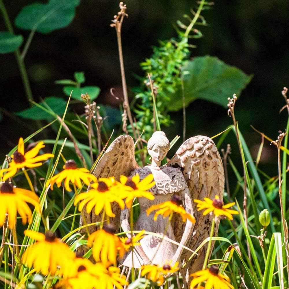 Antique Metal Garden Angel Statue Angel Art Patio Lawn Yard Indoor Outdoor Decorations with LED String Light 19ft/6m Mother's Day