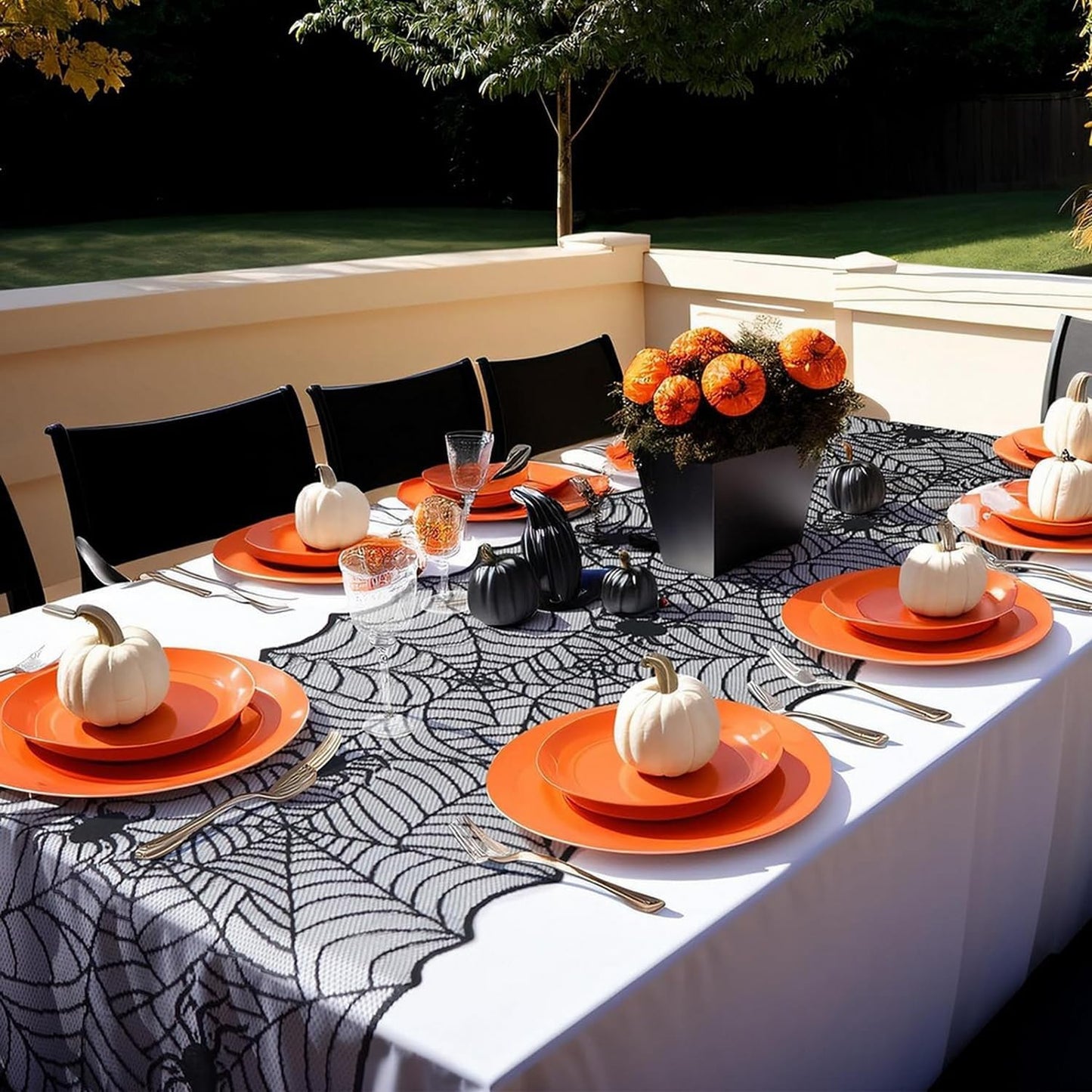 1-Pack Halloween Table Runner, Black Spider Web Lace Table Runner, Gothic Kitchen Decor, Fall-Themed Party Decorations, Spider Web Reusable Home Accent, 18 x 64 Inches