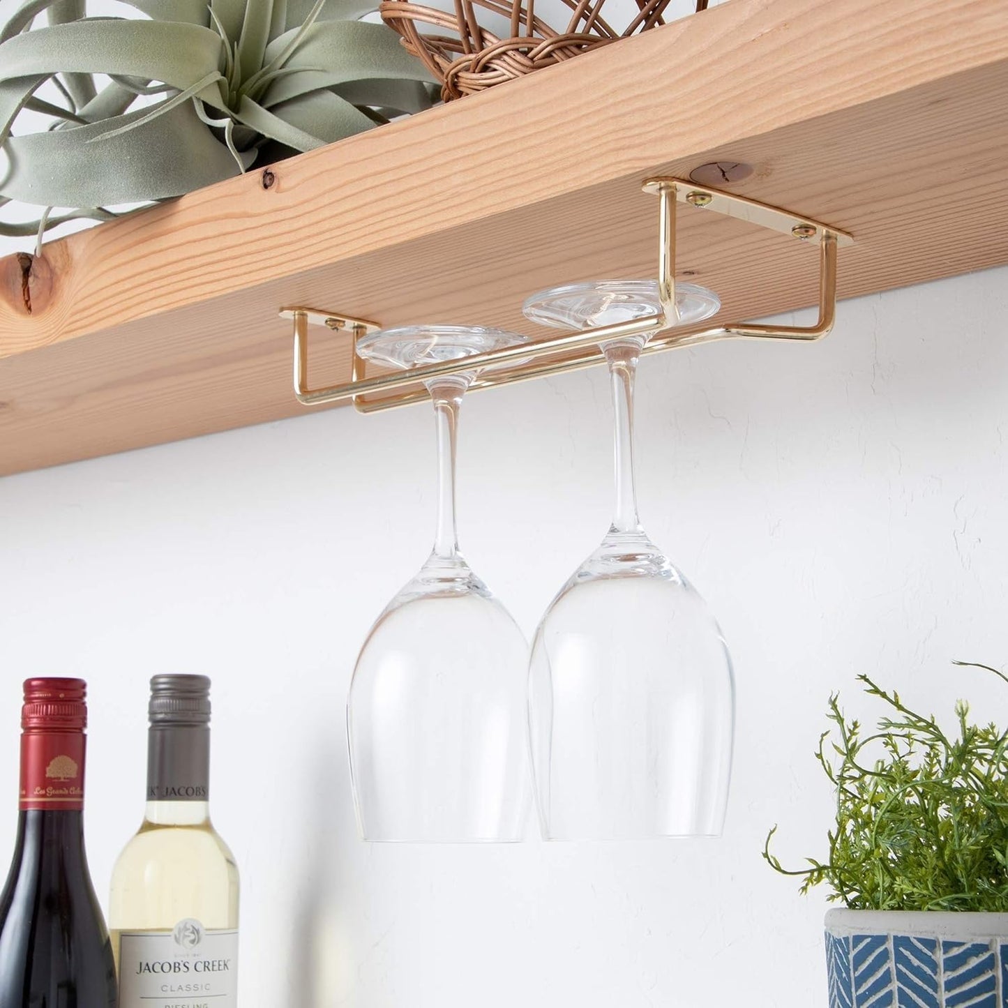 Soro Essentials Set of 2 Brass Plated 10" Glass Hangers, Rust Resistant