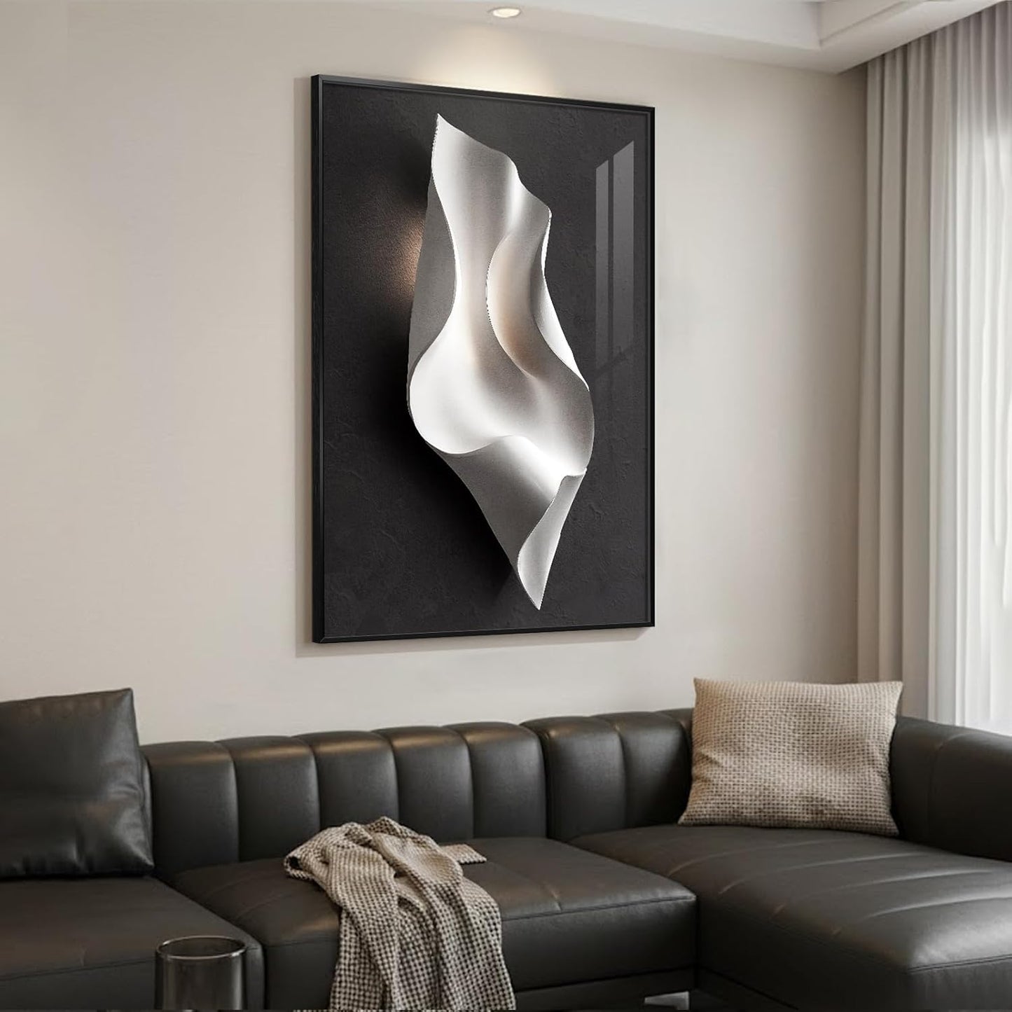 Framed Black and White Abstract Wall Art, Large Modern Elegant Prints Paintings Artwork for Walls, Contemporary Minimalist Pictures for Living Room Dining Bedroom Hallway Office Wall Decor 24x36 In