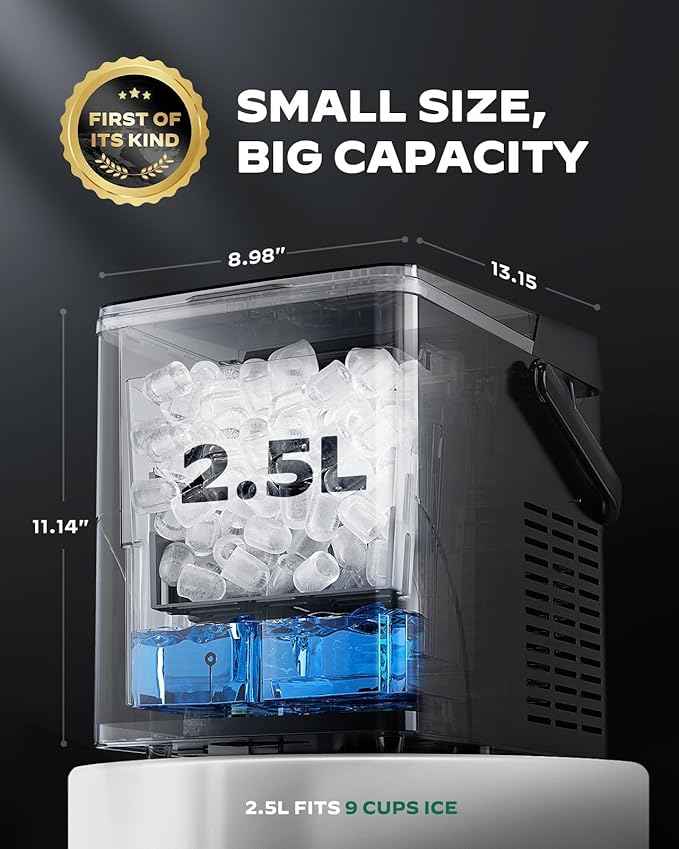 Silonn Countertop Ice Maker with Expanding Ice Basket, 9 Cubes in 6 Mins, 2.5L Ice Basket, Self-Cleaning Ice Maker with LED Touch Control, 2 Bullet Ice Sizes for Home, Kitchen, Office