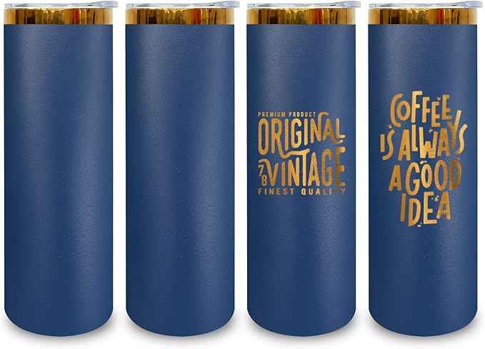 20 oz Skinny Tumblers Stainless Steel Tumbler with Lid and Straw Double Wall Vacuum Insulated Coffee Mug 20oz Powder Coated Cup for Hot and Cold Drinks(Navy,4 pack)