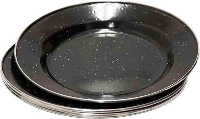 Stansport Deluxe 24-Piece Enamel Tableware Set - Enamel Plates and Bowls Lightweight and Durable Camp Dish Set for Camping and Backpacking Plates and Bowls for 4 People