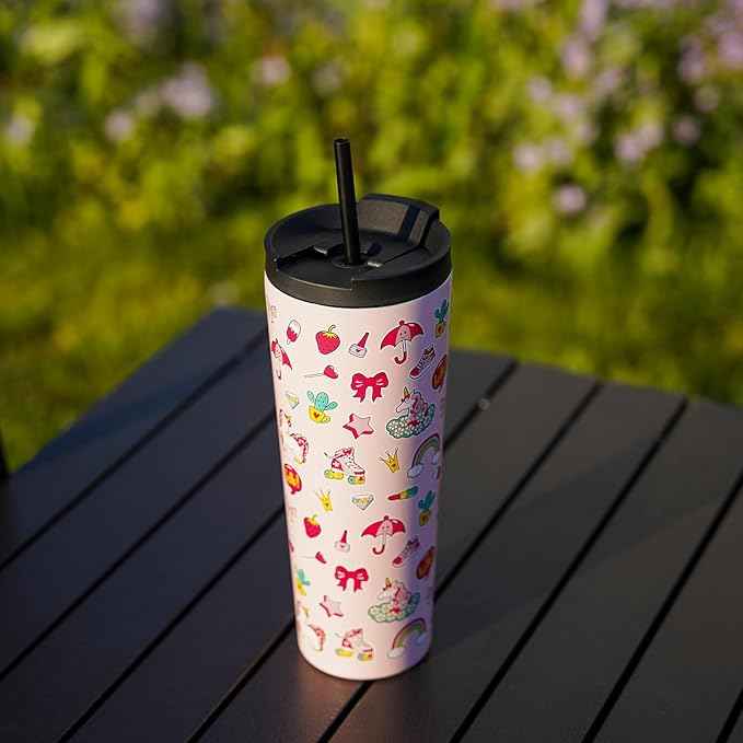 BJPKPK 22oz Insulated Tumbler With lid And Straw Stainless Steel Tumblers Travel Coffee Mug Reusable Thermal Cup,Unicorns