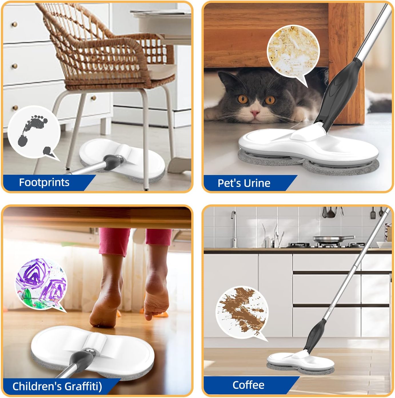 Electric Mop for Floor Cleaning, As Seen On TV, Cordless Spin Mopper Motorised Electric Mops for Hardwood Tile Laminate Floor Daily Light Cleaning (No Water Tank)