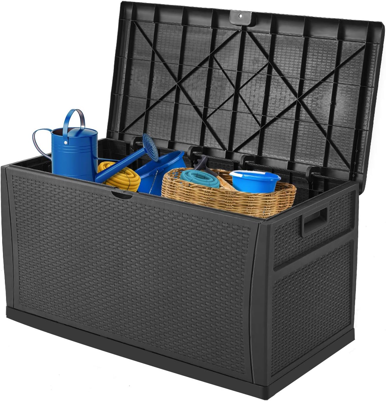 Deck Box Plastic Rattan Storage Box Outdoor for Storage and Organization 120 Gallon Black